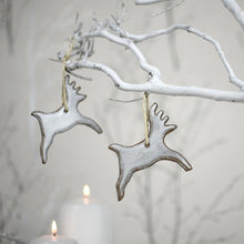 Load image into Gallery viewer, Ceramic Reindeer Decoration in snow white